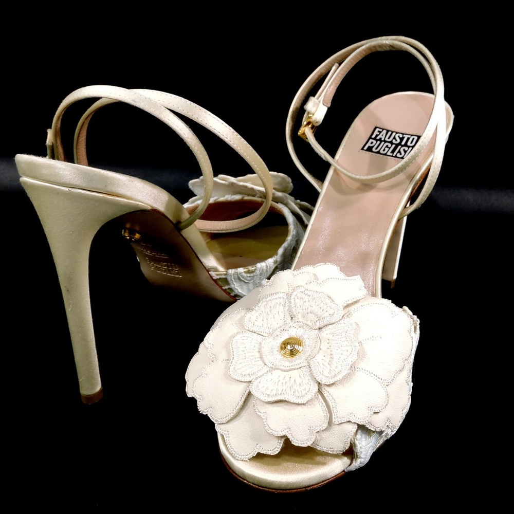 FAUSTO PUGLISI 🇮🇹 WOMEN'S BEIGE LEATHER COMFORT FASHION HEELED SANDALS - Picture 7 of 8